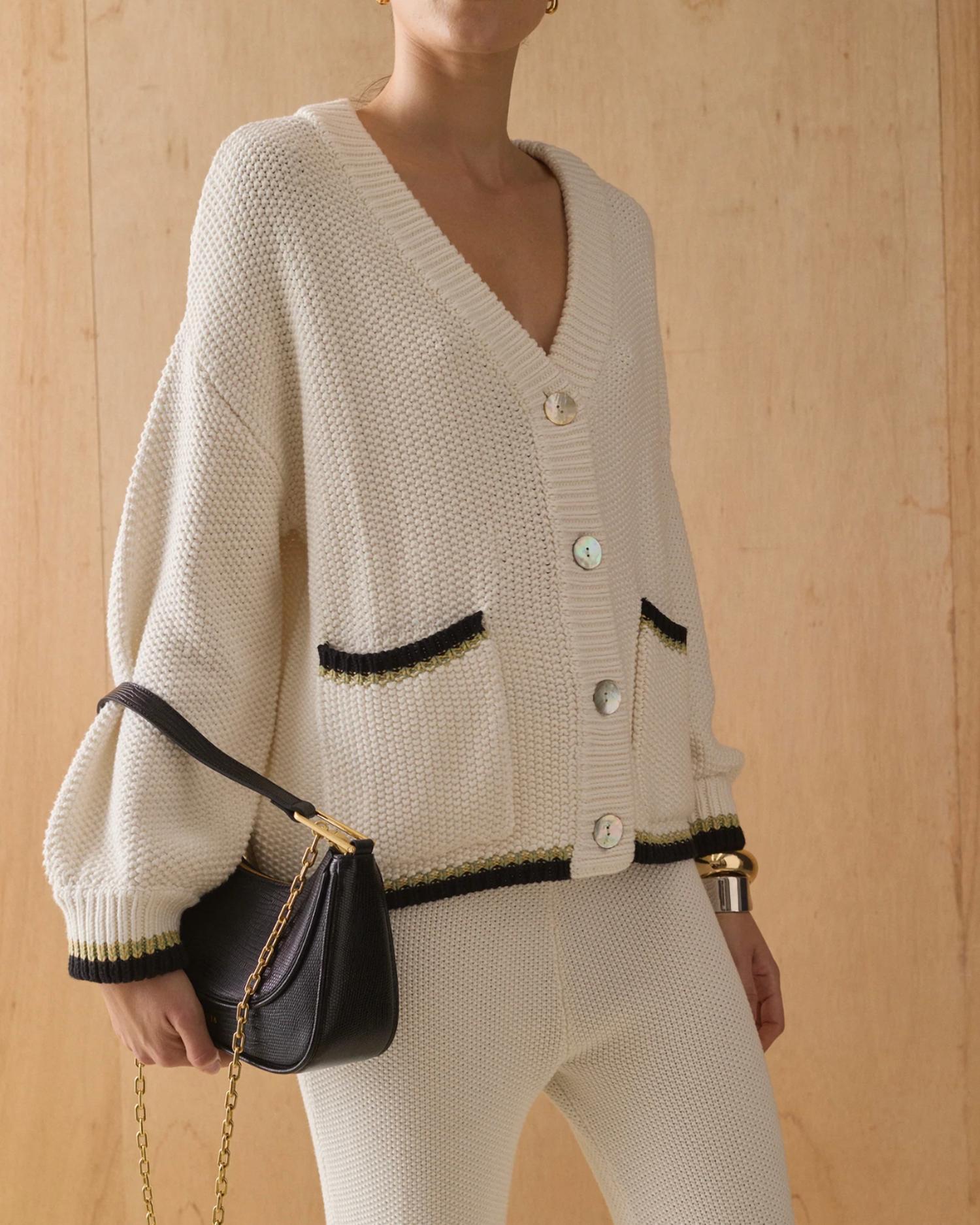 Sancia Women's The Charli Knit Cardigan in white - women's cardigan - detail view