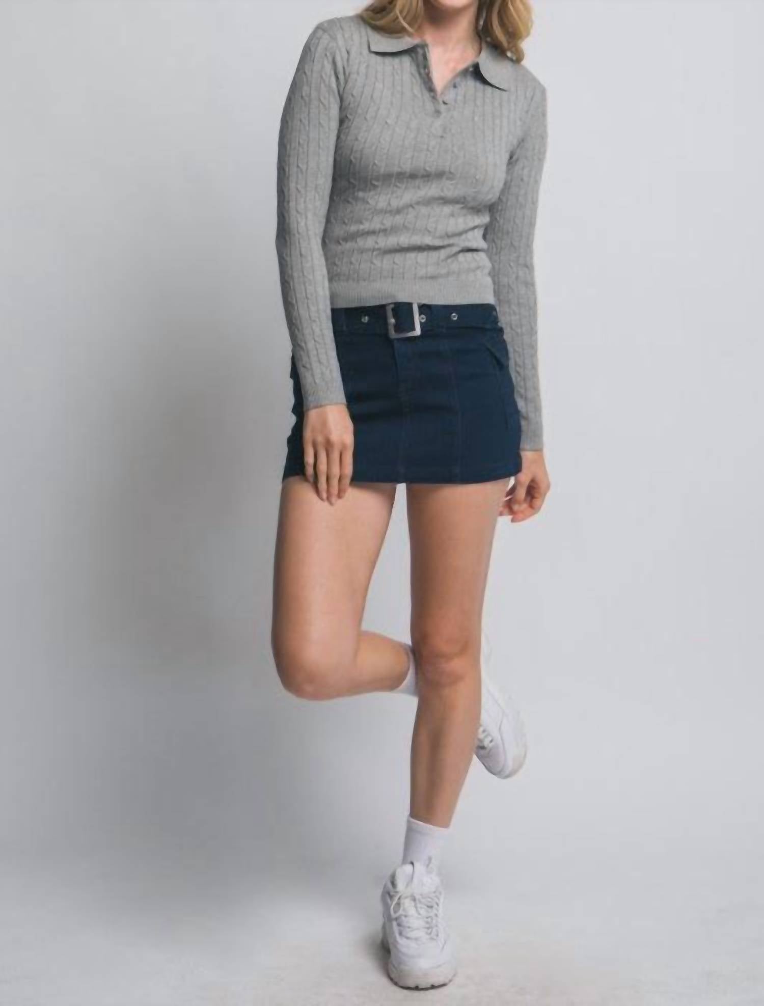 Love Tree - Cable Knit Polo Sweater Top