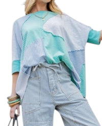 Easel - Winay Striped Mix Media Tee