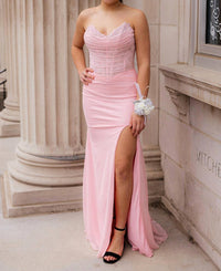 La Femme Women's Elegant Strapless Prom Dress in baby pink - women's dress
