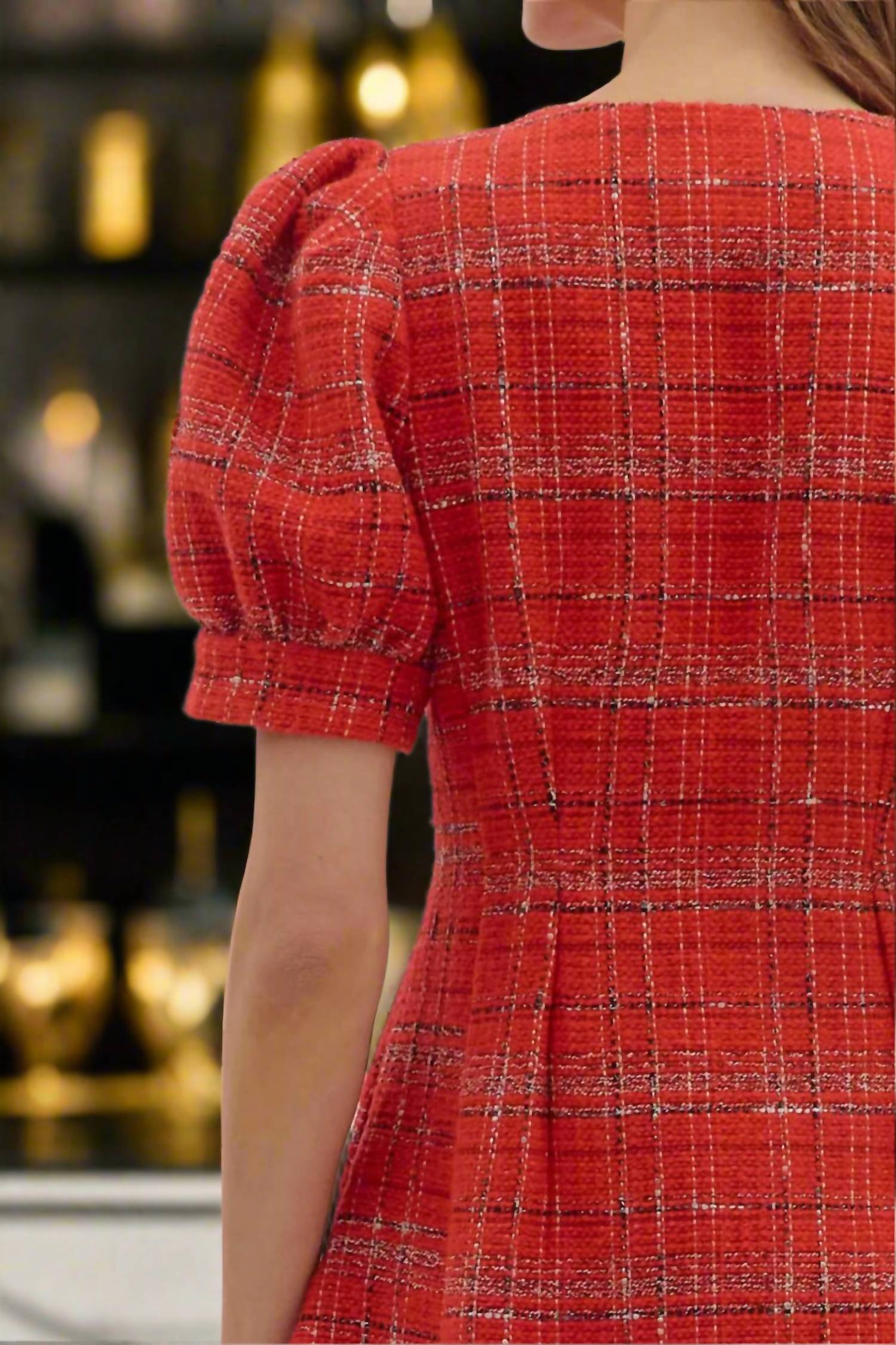 entro Plaid Puff Sleeve Mini Dress With Front Zip in red - women's dress - view 8