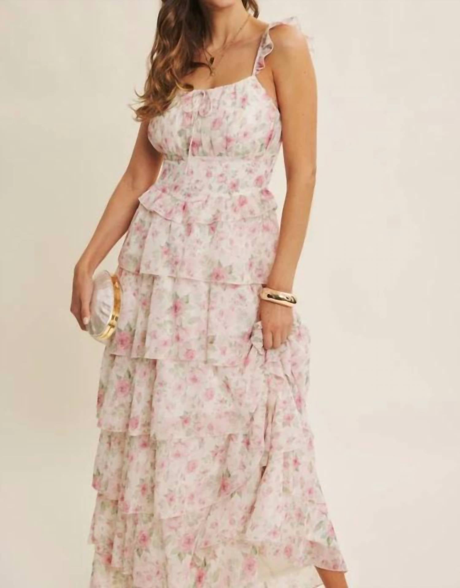 In February - Garden Tiered Ruffle Maxi Dress With Smocked Back