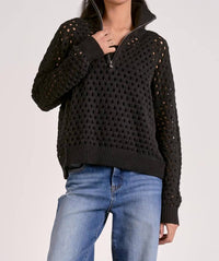 Elan - Open Knit Half Zip Sweater