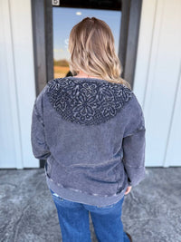 Easel Back Floral Washed Crewneck Sweater in grey - women's sweater - view 4