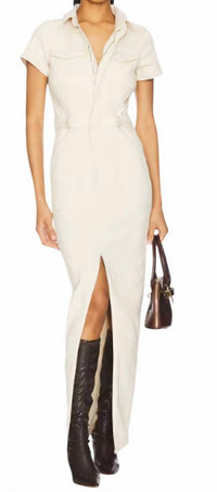 GOOD AMERICAN Fit For Success Denim Dress in ivory - women's dress