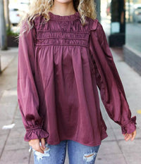 Haptics - Mock Neck Satin Long Sleeve Blouse