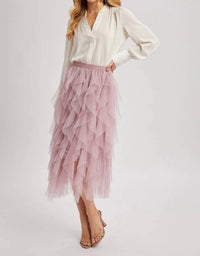 Bluivy - Spiral Ruffled Tulle Midi Skirt