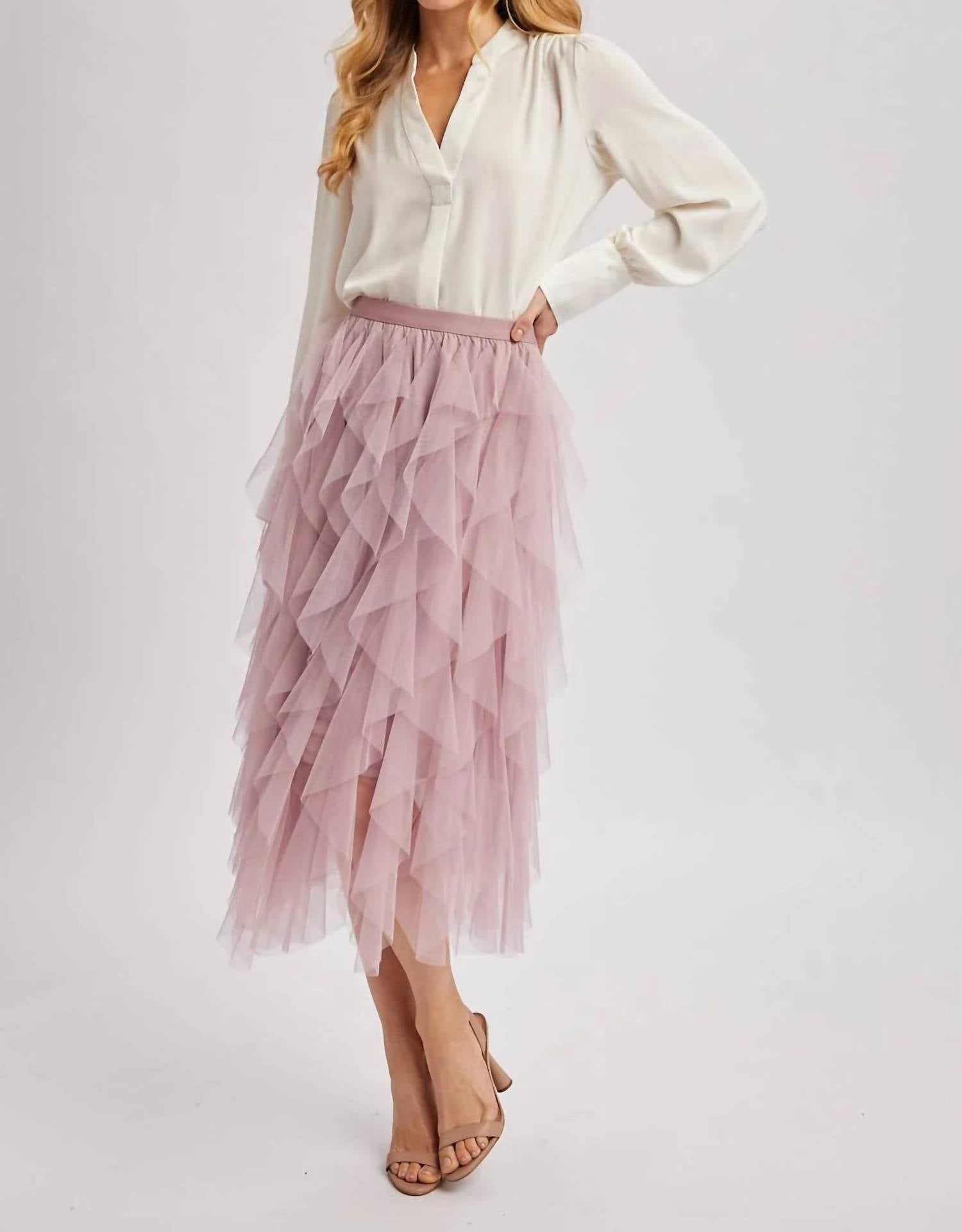 Bluivy - Spiral Ruffled Tulle Midi Skirt