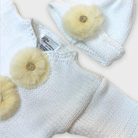 Gita - Girl's 2pc Cotton Sweater With Rabbit Fur Button