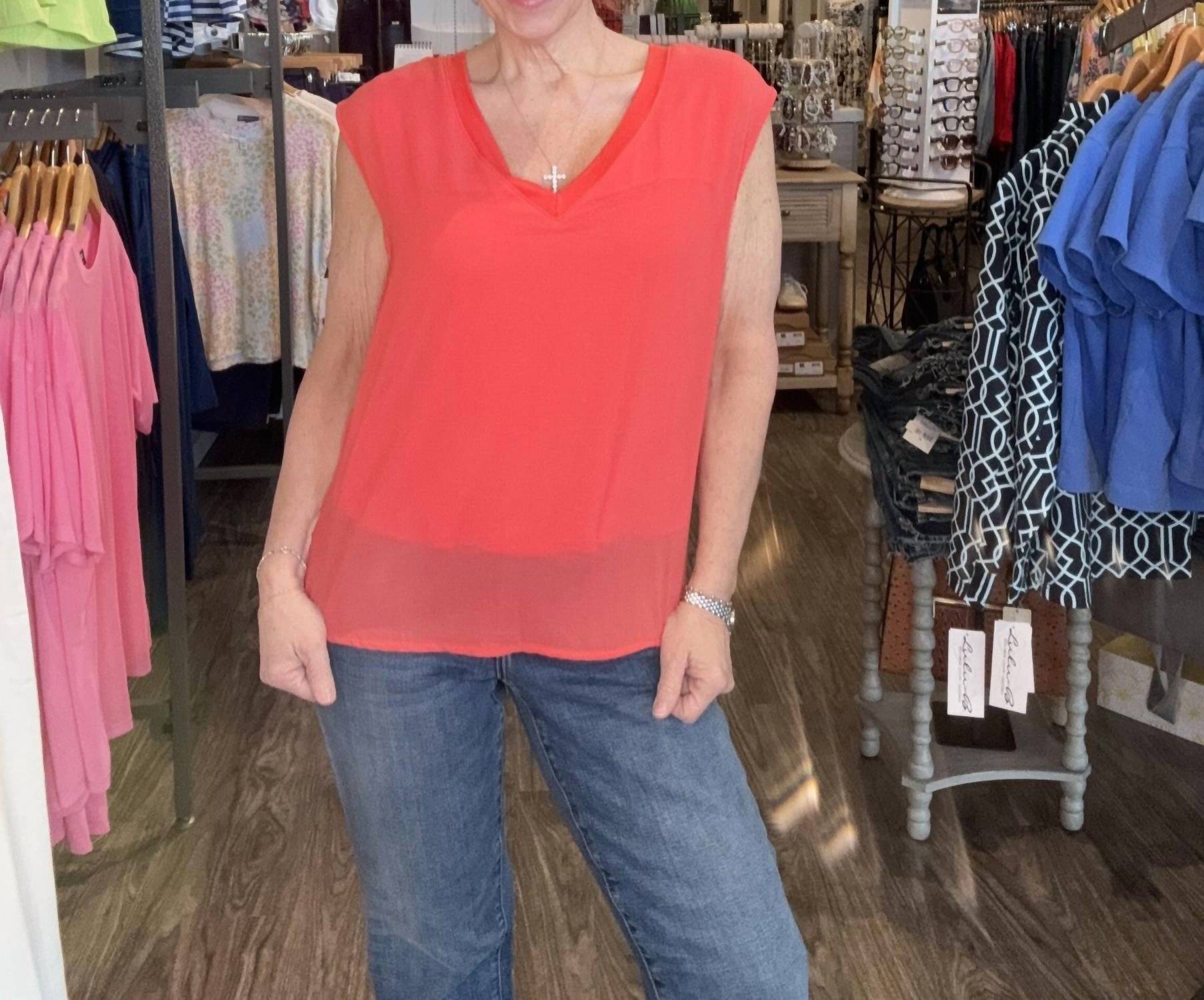 Kylie Paige - Chelsi Chiffon Barbir V-neck Lightweight Sleeveless Blouse