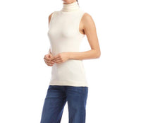 Karen Kane Ribbed Turtleneck Tank in dark cream - women's tank top - detail view