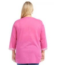 Karen Kane Curvy Embroidered Tunic - Plus in pink - women's shirt - detail view