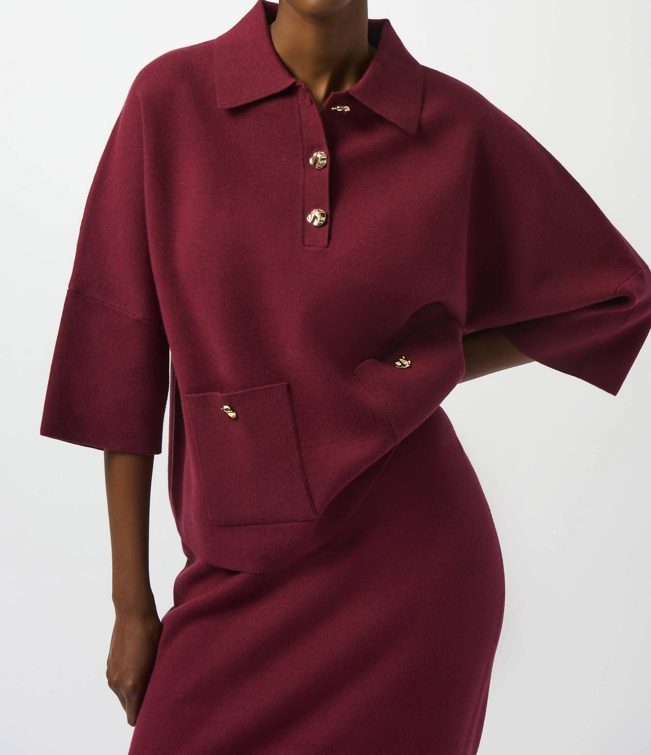 Joseph Ribkoff - Sweater Knit Boxy Pullover With Polo Collar