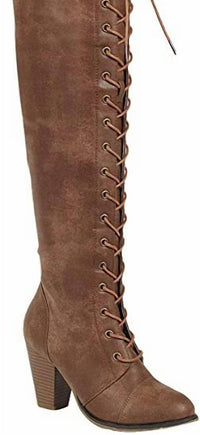 Forever Link - Women's Forever Camila-48 Chunky Heel Lace Up High Riding Boots