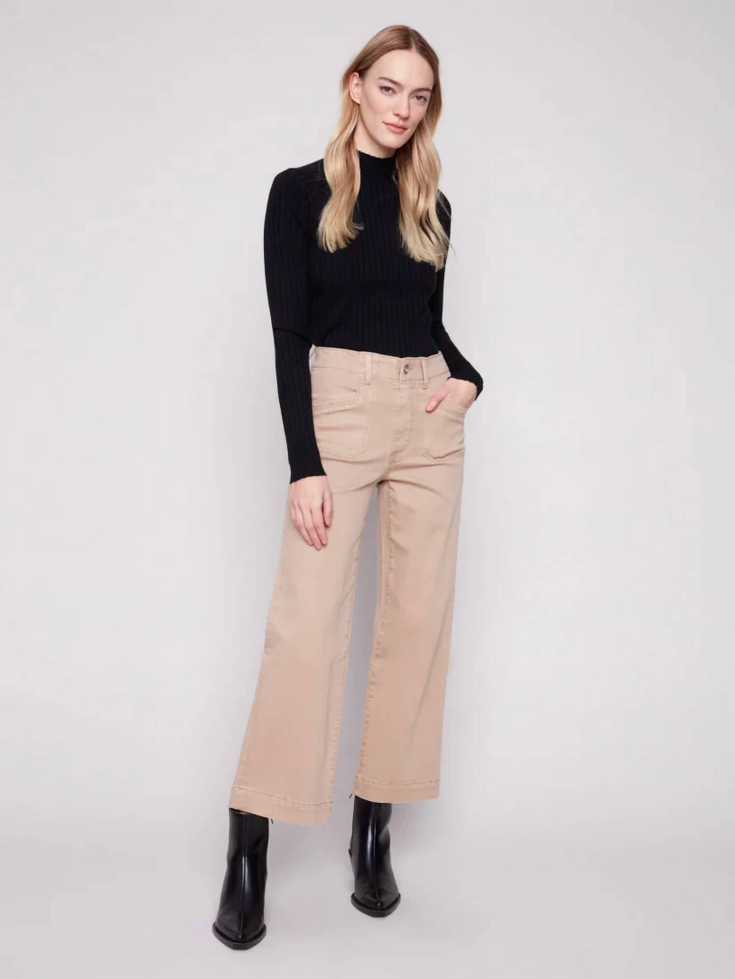 Charlie B - Ribbed Knit Mock Turtle Long Sleeve Top