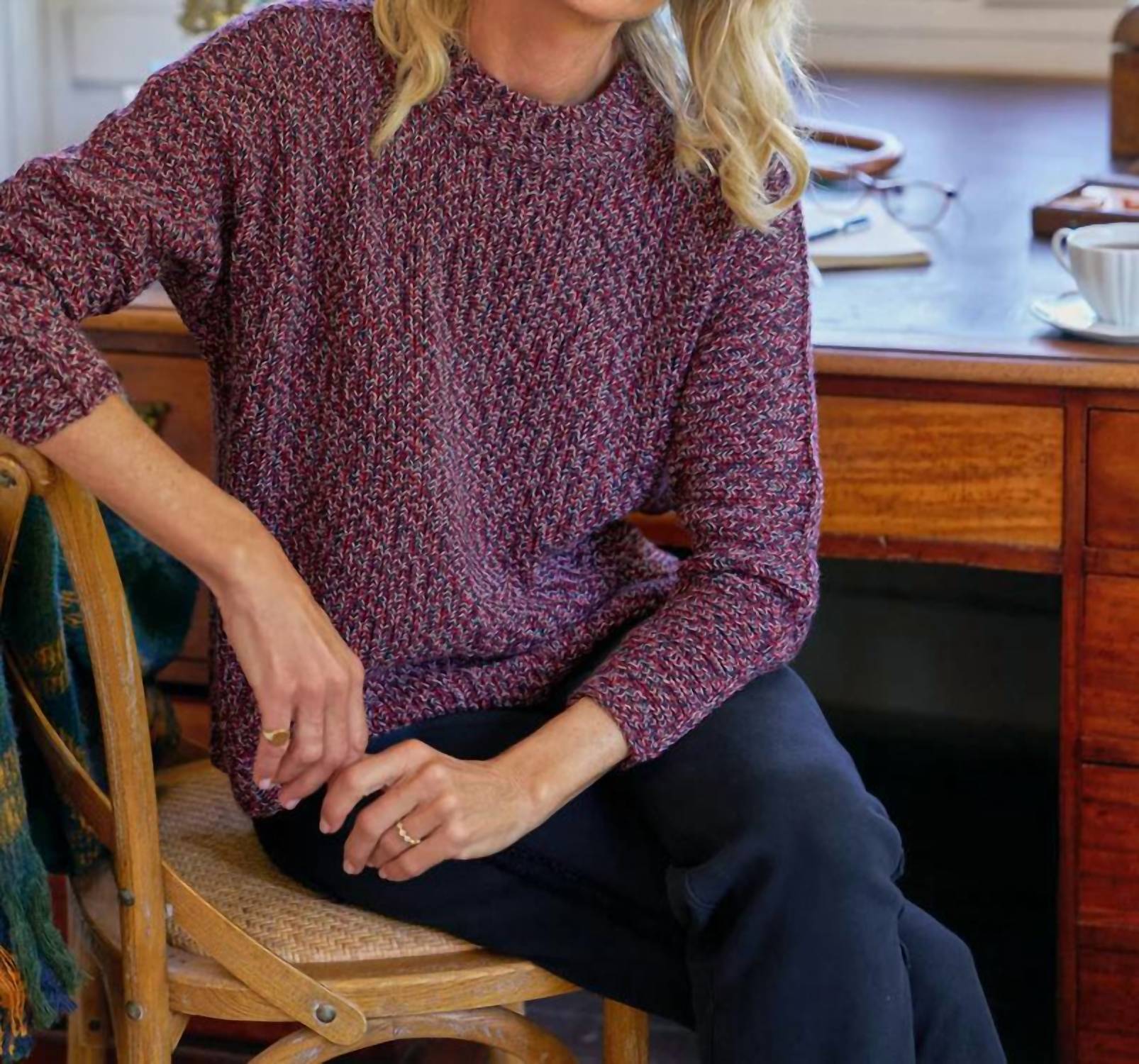 Frank & Eileen Women's Montecito Sweater in red navy white - women's sweater - detail view