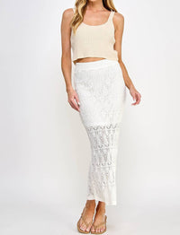 ELLISON Women's Openwork Knit Skirt in cream - women's skirt - view 7