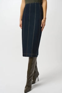 Joseph Ribkoff - Panelled Stretch Midi Denim Skirt