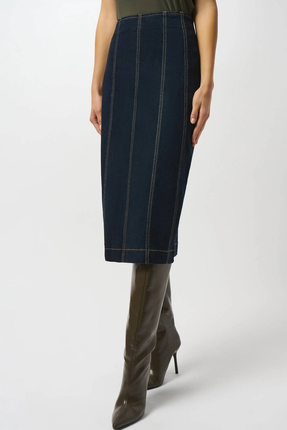 Joseph Ribkoff - Panelled Stretch Midi Denim Skirt