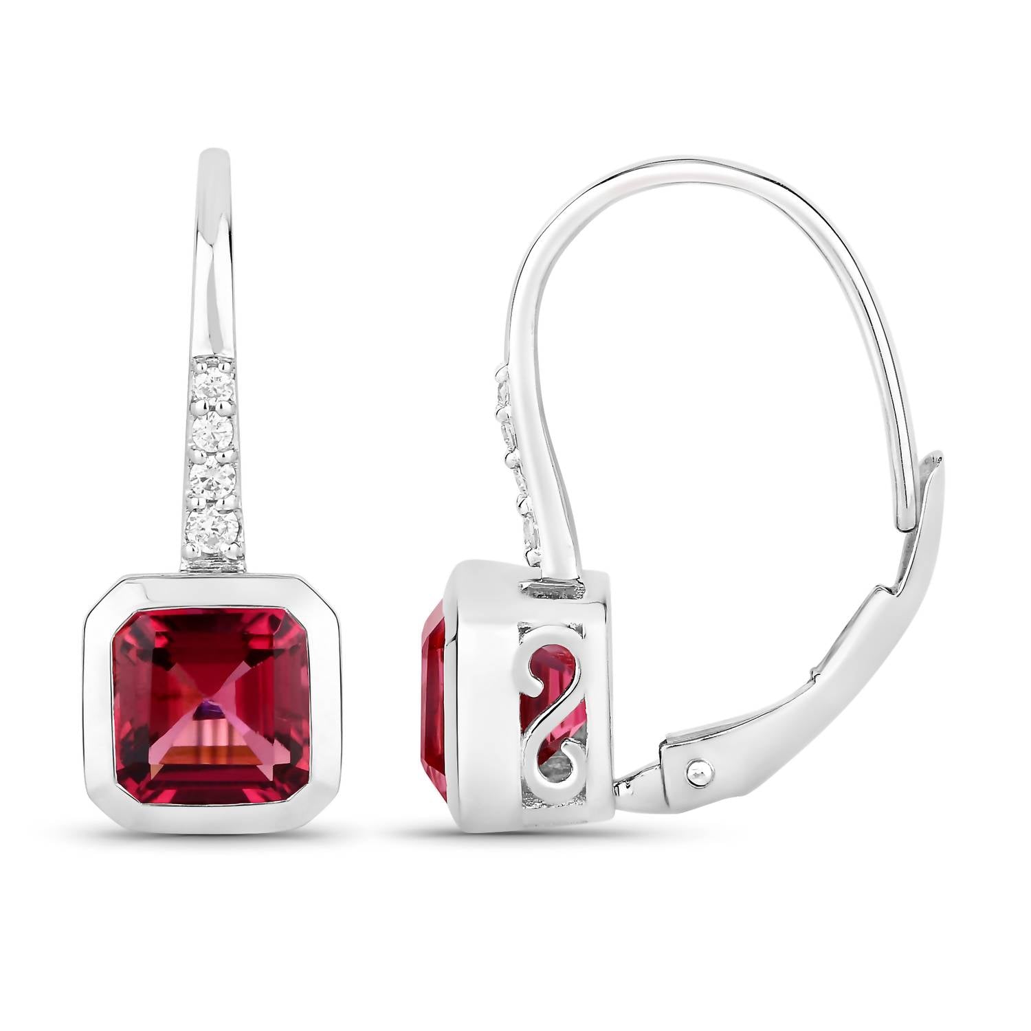 Diana M Jewels Women's Octagon Natural Rubellite Stud Earrings (2.56 Ct) - Signature in 14k white gold - women's jewelry - detail view