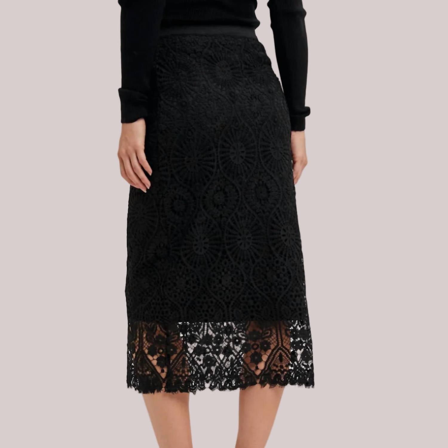 BluIvy Tahlia Lace Midi Skirt in black - women's skirt - detail view