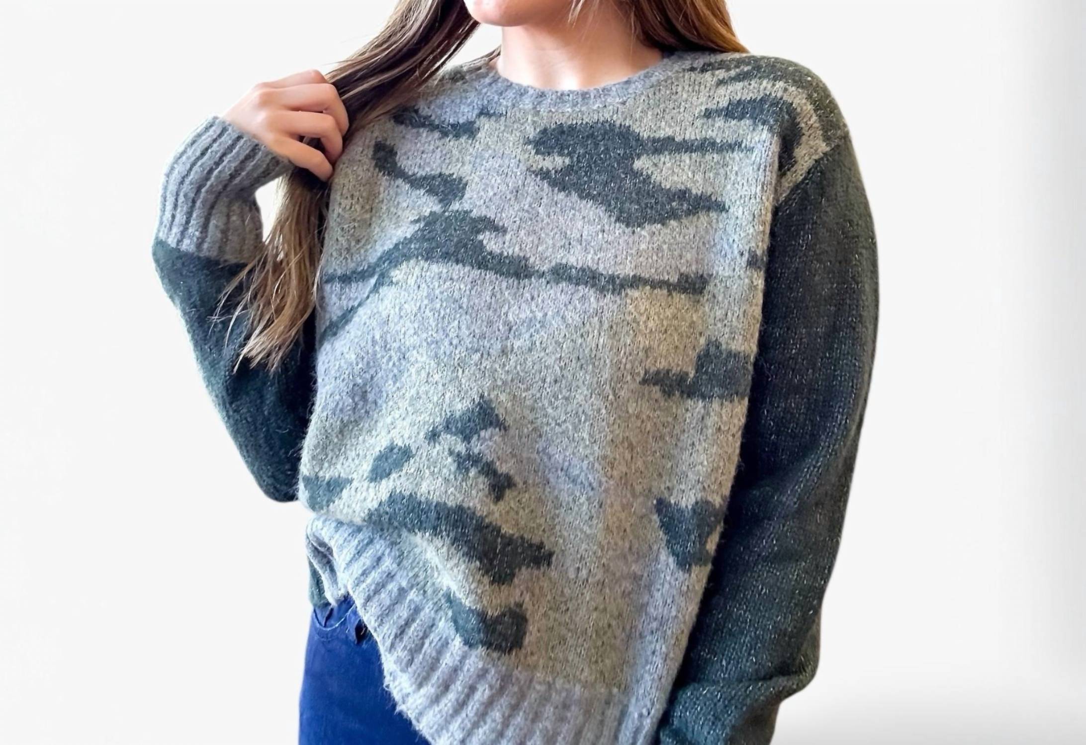 Bucketlist - Camo Contrast Knit Sweater