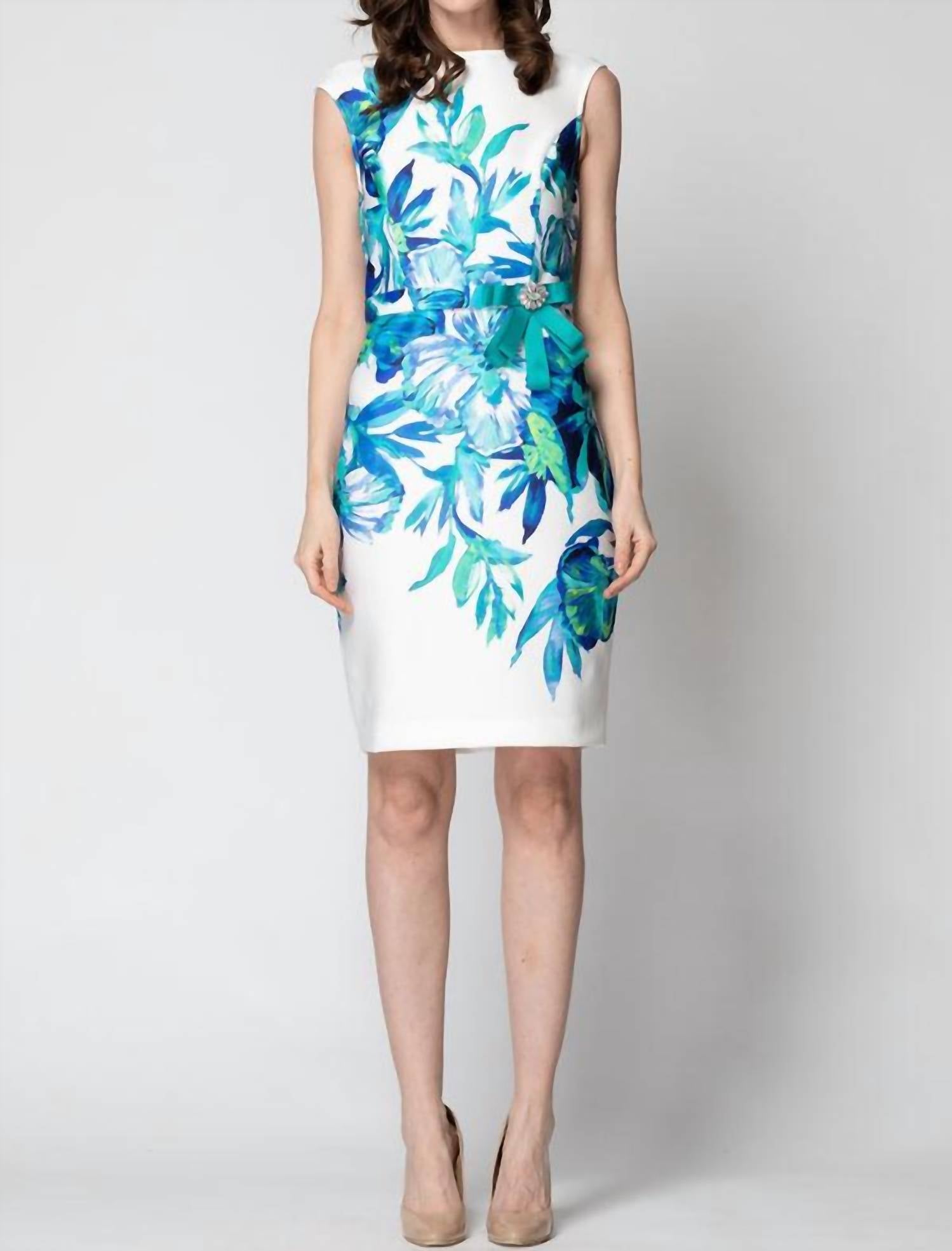 Joseph Ribkoff Floral Mini Dress in white blue - women's dress