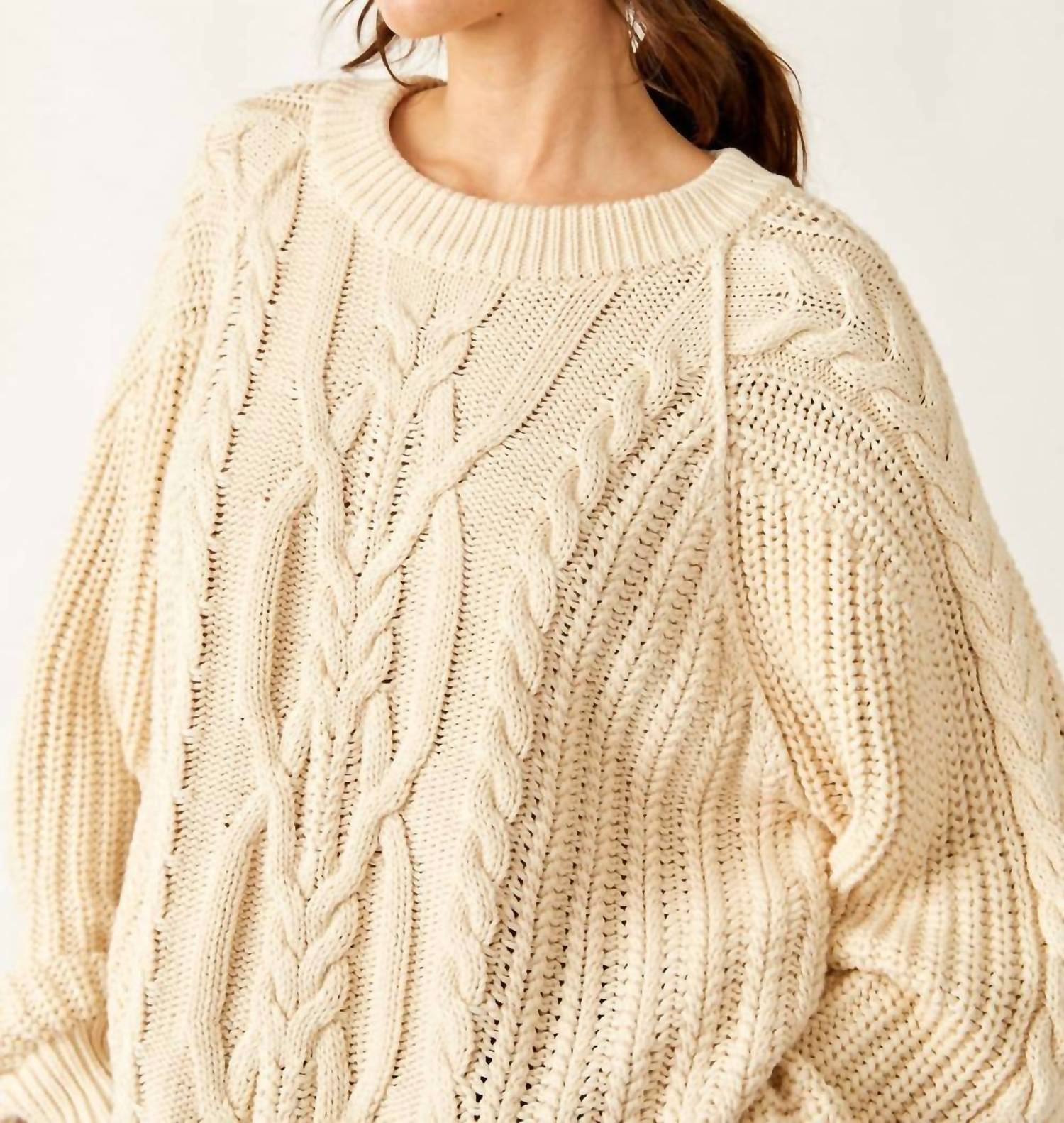 Free People Frankie Cable Sweater in ivory - women's sweater - view 4