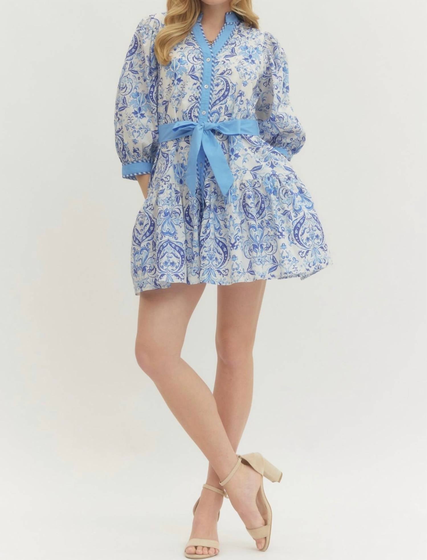 Entro - Floral Scroll Pattern Mini Dress