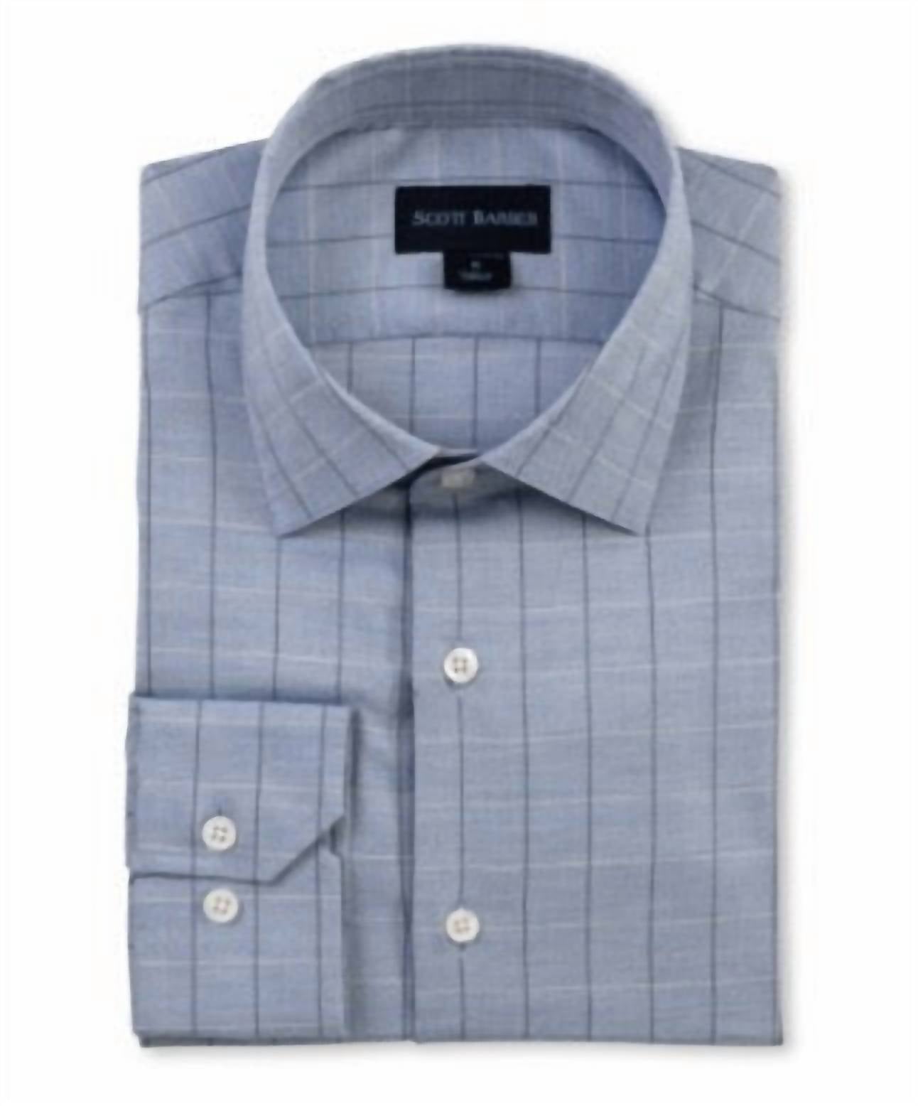 Scott Barber Melange Dobby Pane Long Sleeve Shirt in blue - men's shirt - view 5