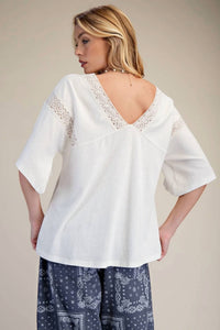 Easel - Lace Trim V-neck Top