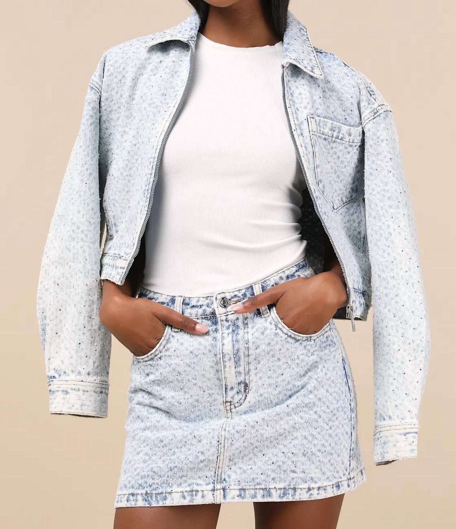 Steve Madden - Beck Rhinestone Denim Skirt