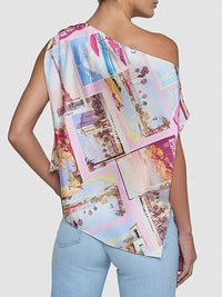 L'Agence - Driselle Printed Asymmetric Scarf Top