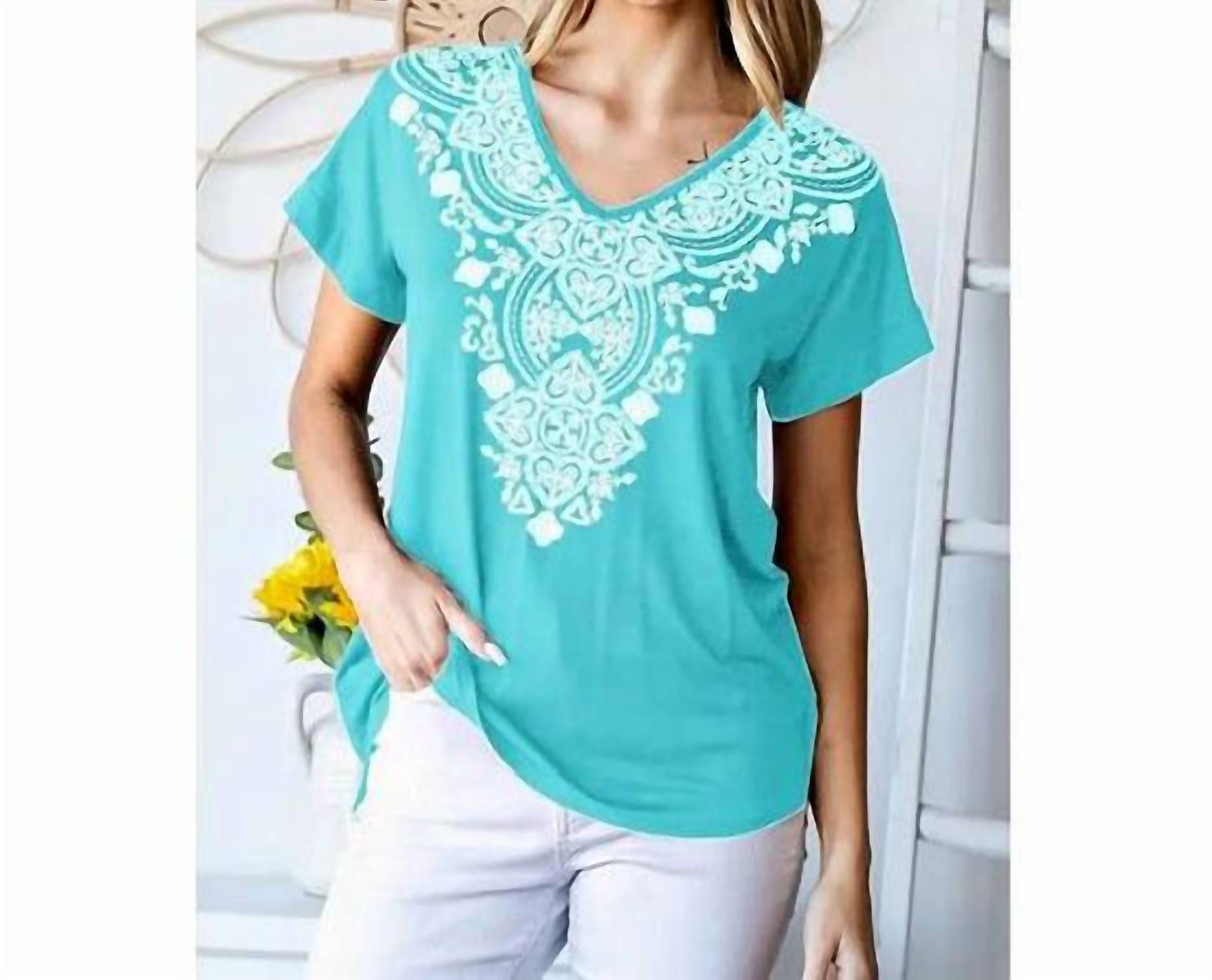 Heimish Usa - Damask Print Short Sleeve Top