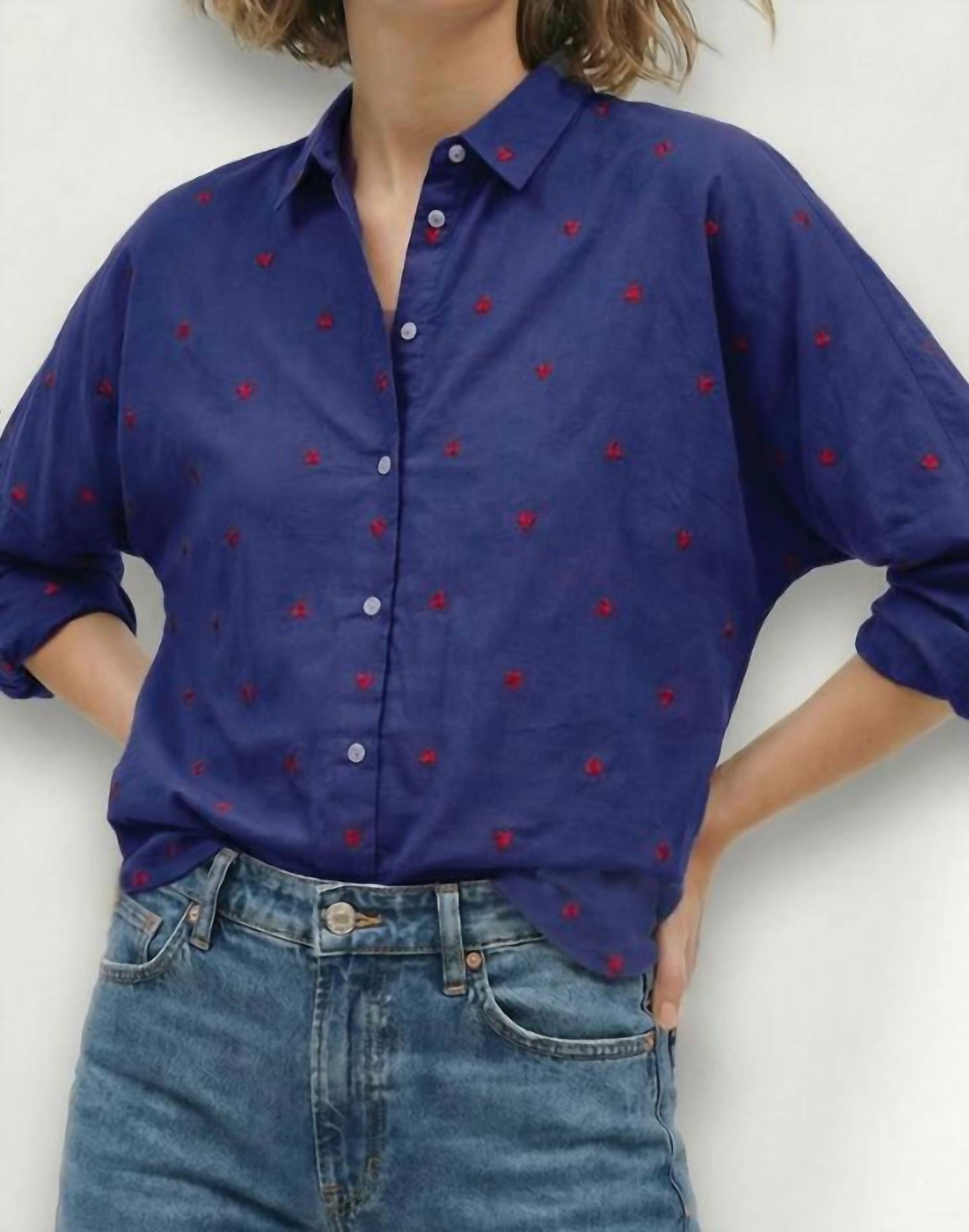 Lilla P - Embroidered Hearts Button Down Shirt