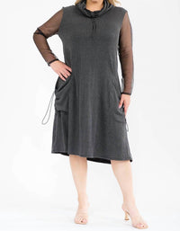 Karen T Design - Cowl Turtle Neck Pocket Midi Dress