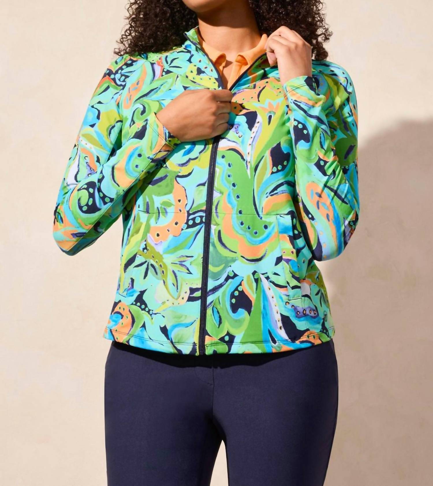 Tribal - Printed Mock-neck Jacket With Long Sleeves
