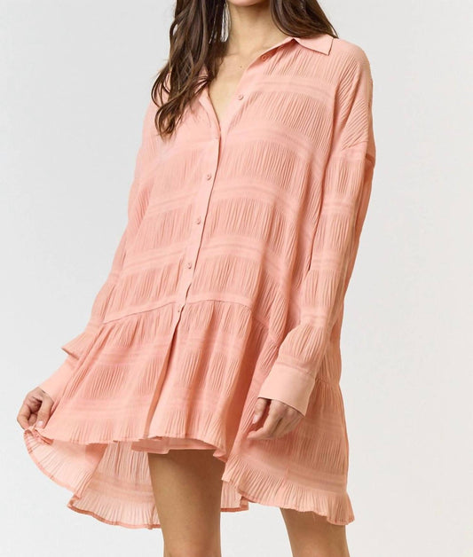 Lalavon - Rebecca Chiffon Textured Shirt Mini Dress