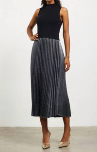 Skies Are Blue - Pleated Contrast Mock Neck Dress