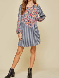 Andree By Unit - Women's Floral Embroidered Striped Dress