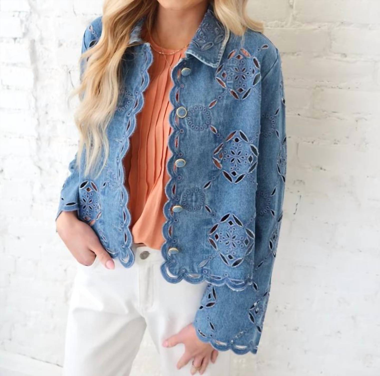 Mystree - Scallop Hem Eyelet Jacket