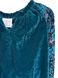 Myra Women's Zandra Velvet V Neck Top in teal - women's blouse - detail view