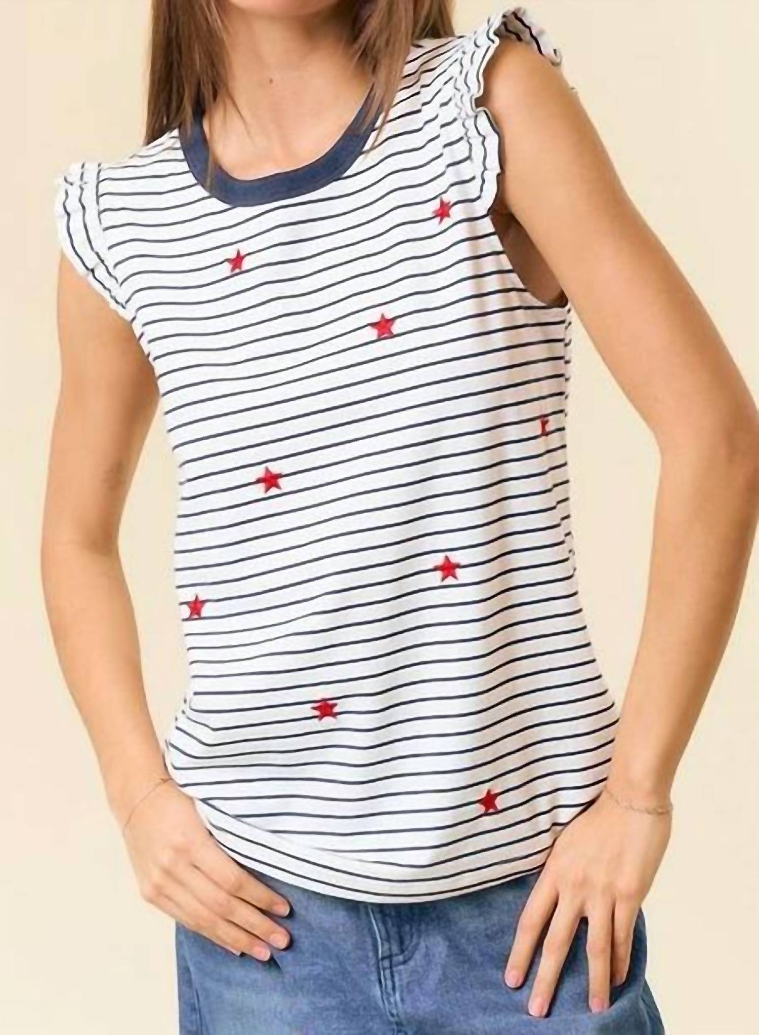 Doe And Rae - Ruffle Star Embroidered Tank Top