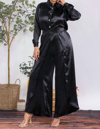 Karen T Design - Button Down Shirt And Open Pants Set