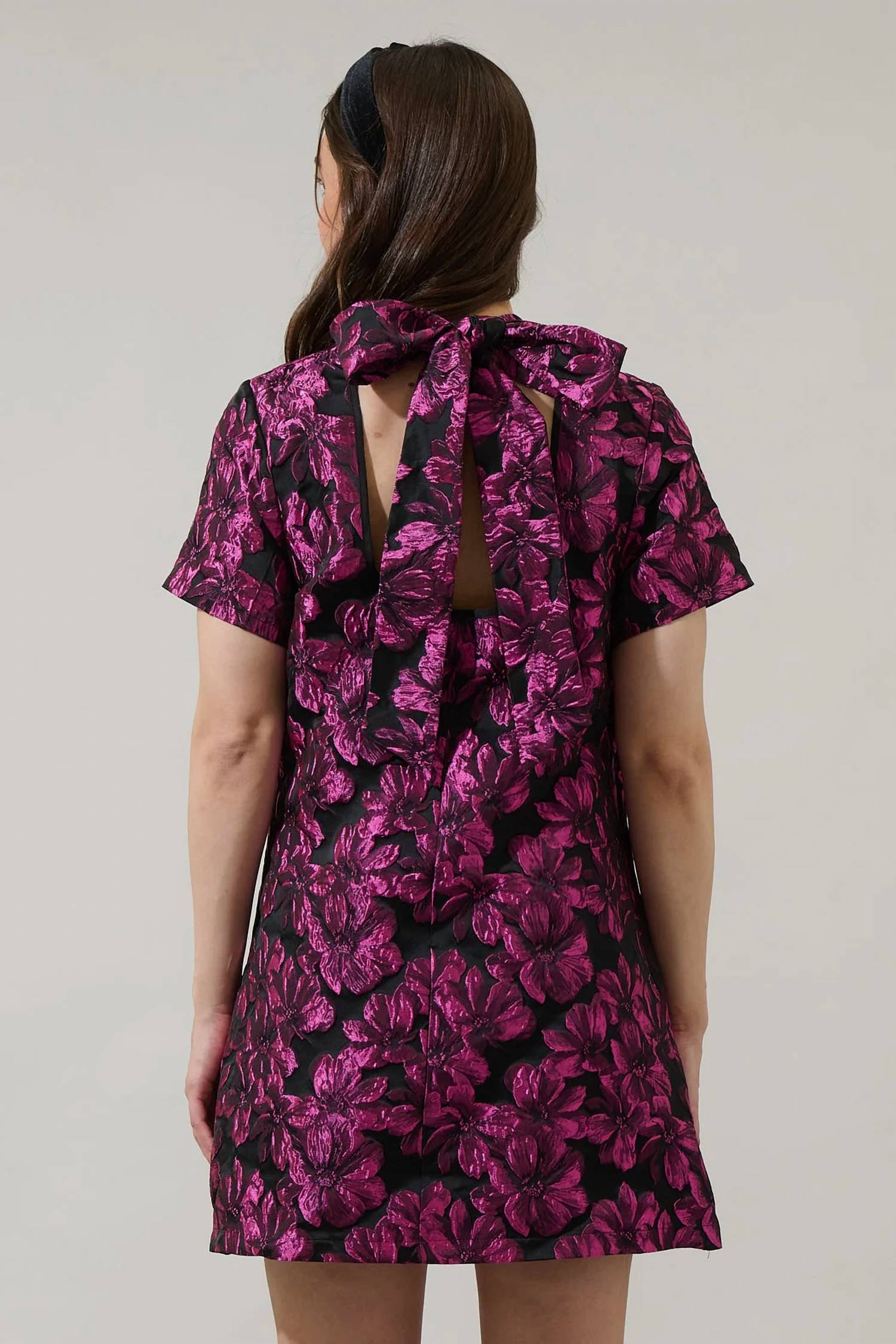 Sugarlips - Bethan Jacquard Floral Nova Back Bow Tie Mini Dress