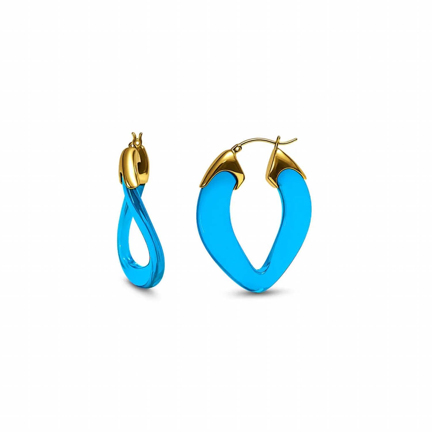 Gold & Honey - Women's Curb Link Lucite Birthstone Hoop Earrings