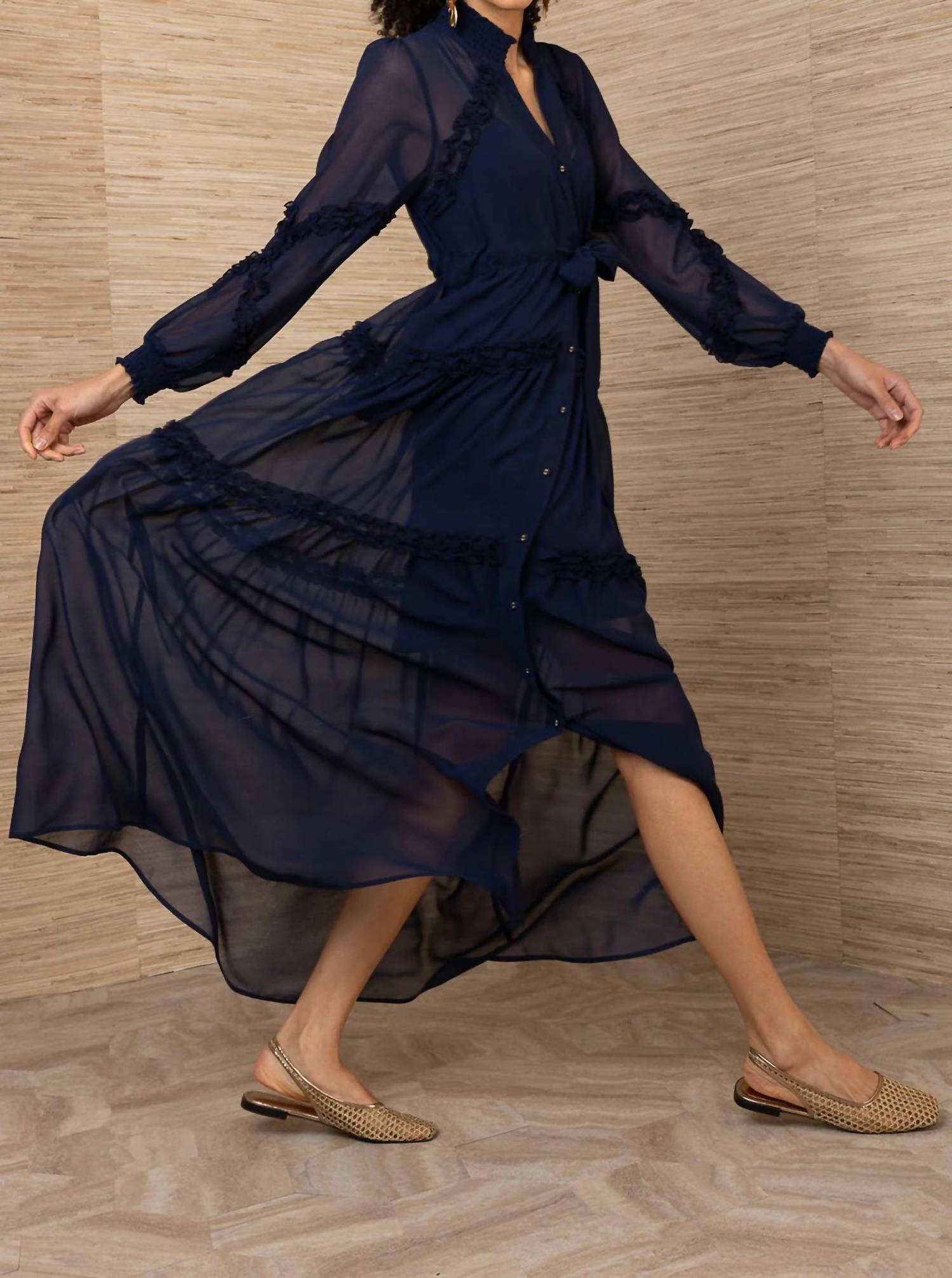 HALE BOB Meghan Chiffon Solid Maxi Dress in navy - women's dress - alternate view