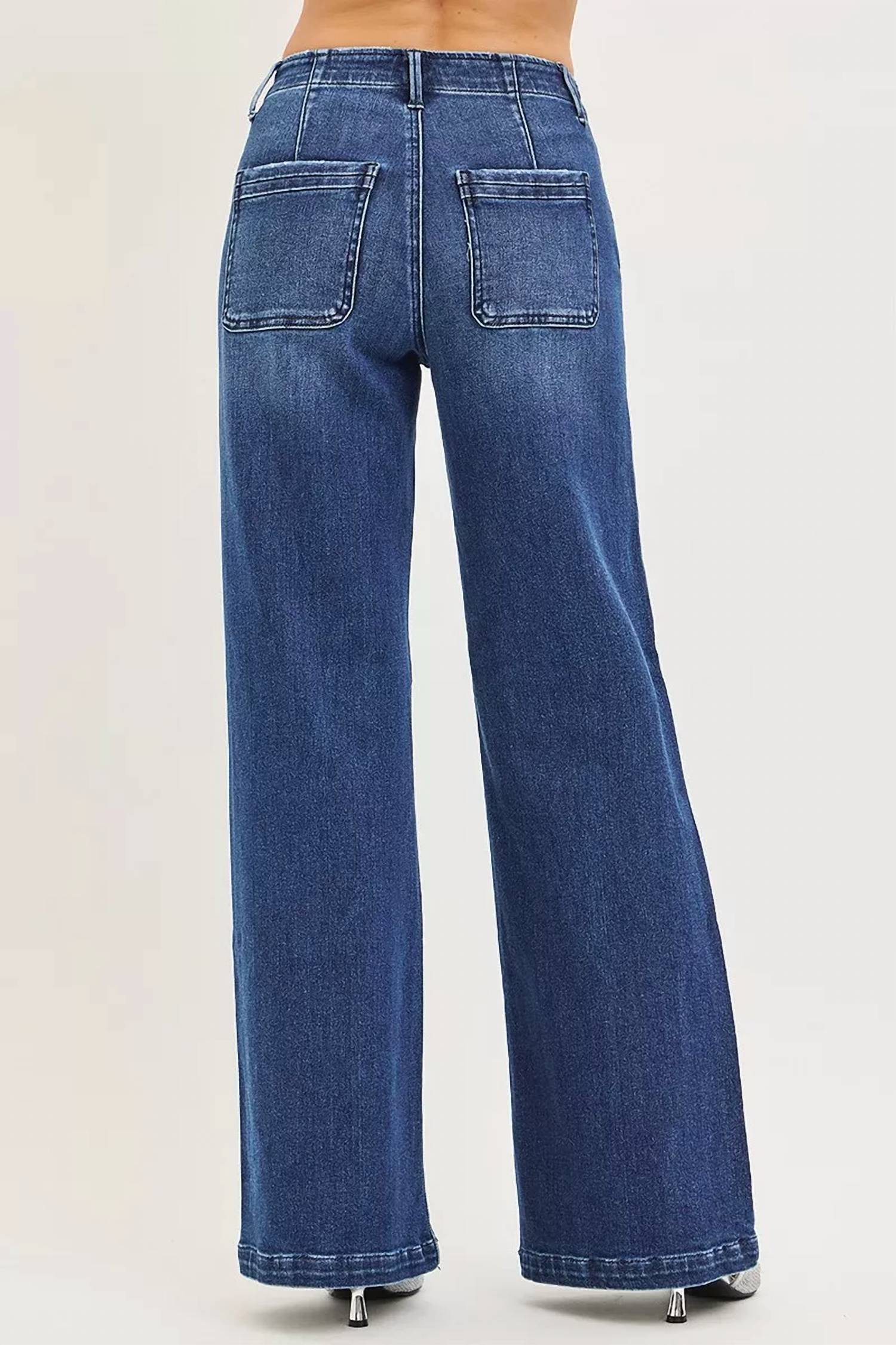 Risen - High Rise Wide Leg Slanted Pocket Jeans