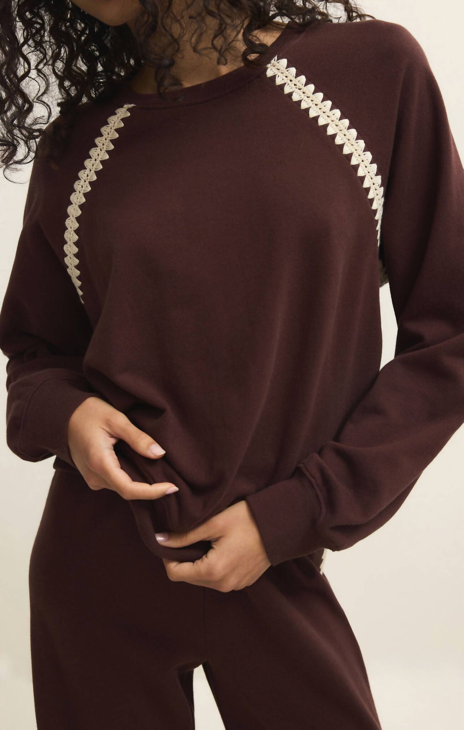 Z Supply All Around Sweatshirt in chocolate cherry 1 - women's top - alternate view
