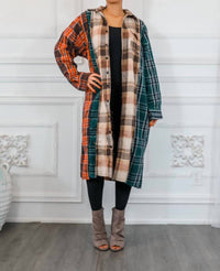 Surelymine - Distressed Long Plaid Patches Shacket